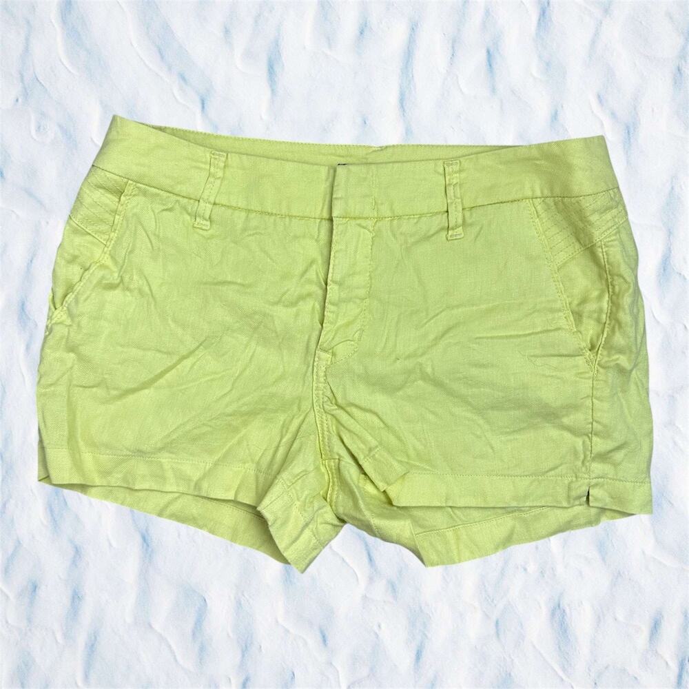 Levell 99 x Anthropologie Linen Blend Chartreuse Yellow Mid Rise Shorts Size 28